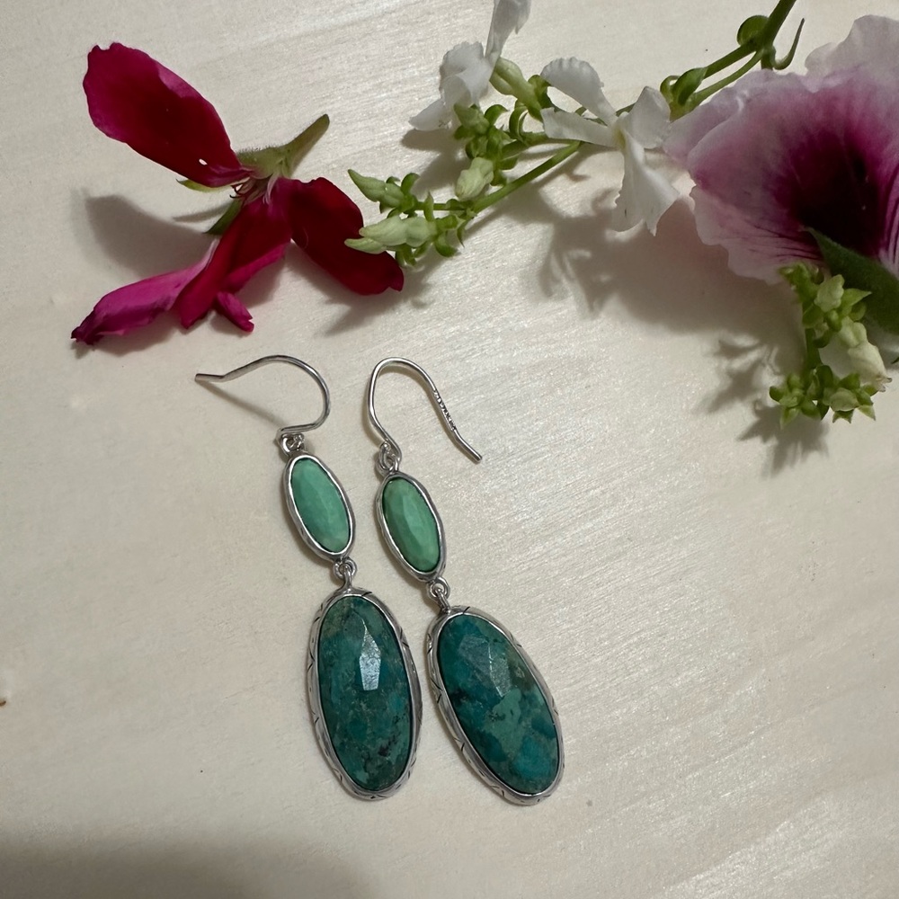 Silpada Sterling Silver 925 Green Turquoise Drop Earrings 2 1/2” long